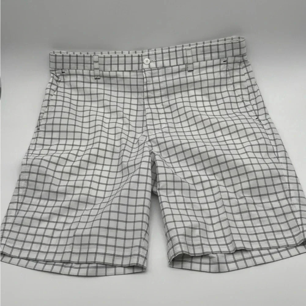 Foot Joy Chino Golf Shorts Mens 36 White Blue Plaid 9" inseam Lightweight